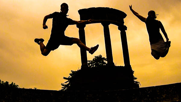 Jump shot in Pompeii, Italy.