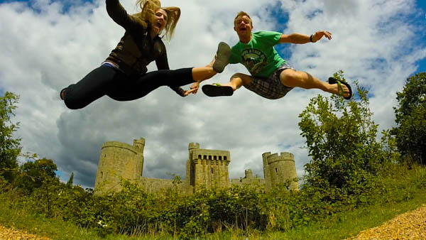 Jump Shot in front of Bodiam Castle. 